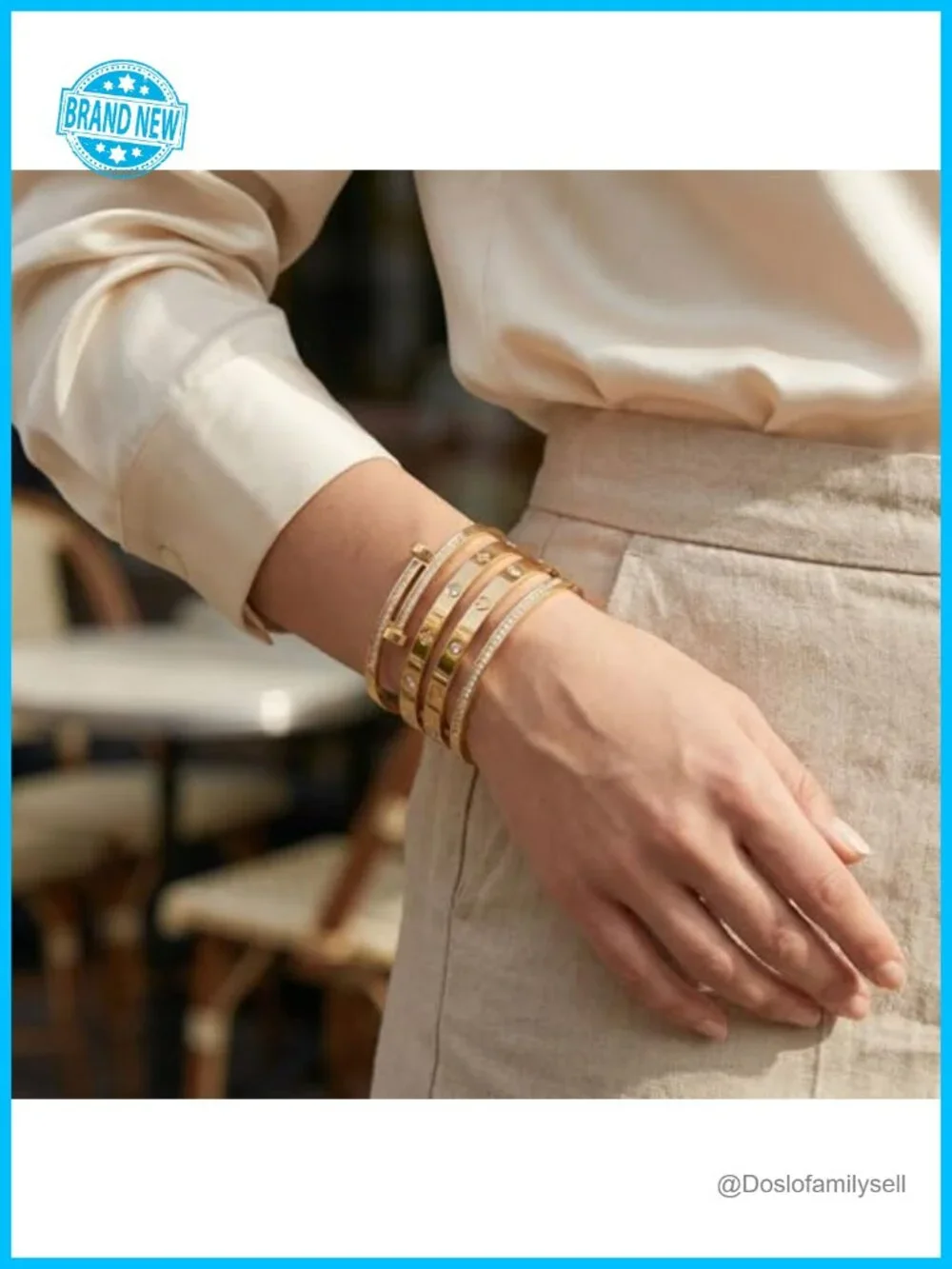 Gold Plated Stainless Steel Stackable Bangle Bracelets Set of 4 Non-Tarnish
